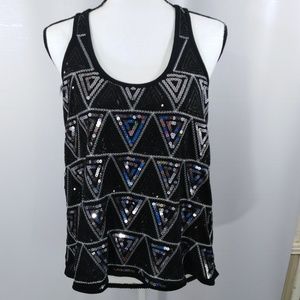 Almost Famous Sheer Sequin Tank Top Black Large